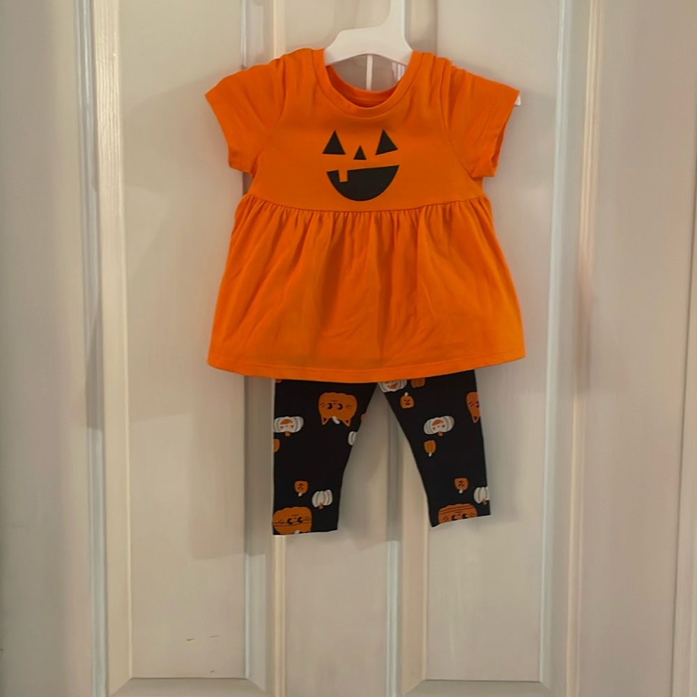 Cat & Jack Orange Pumpkin Outfit with Black Leggings